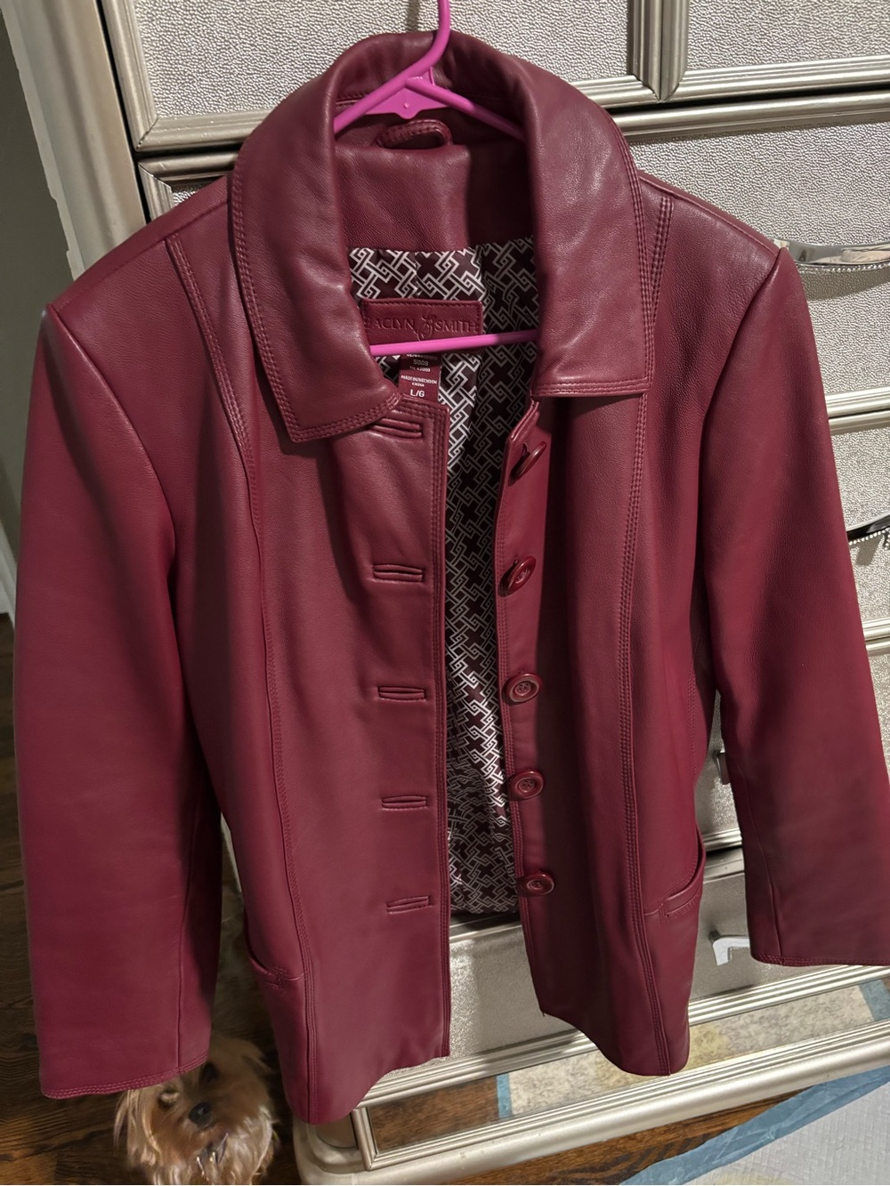 Jaclyn Smith Burgundy Leather Button-Front Jacket
